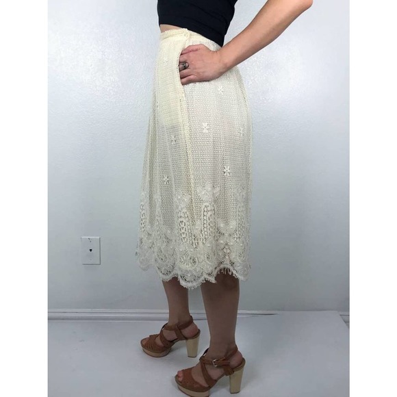vintage 70s CREAM eyelash lace VICTORIAN SKIRT xs/s high waist cottage core boho - Picture 8 of 10